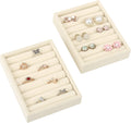 DesignSter Small Jewelry Tray-Ring Organizer 2PCS Premium Velvet Rings Earrings Display Tray Storage Insert Holder for Jewelry Box, Drawer, Dresser (8 Slots, Beige)