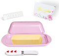 Butter Dish with Lid and Knife, Durable Countertop & Fridge Butter Keeper, Melamine Butter Container Valentine’s Kitchen Gift, Heart Design - Pink