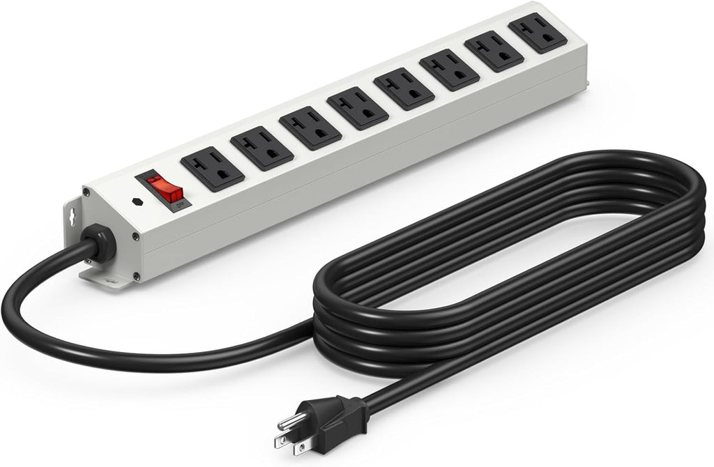 CCCEI Corner Mount Angle Power Strip, Under Cabinet Heavy Duty 8 Outlets Power Strip 20Amp, Metal Underneath Desk Plug Surge Protector, Wall Mountable, for Garage, Shop, Kitchen. 6FT Extension Cord.