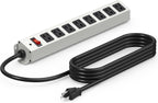 CCCEI 2-Pack Corner Mount Angle Power Strip, Under Cabinet Heavy Duty 8 Outlets Power Strip 20Amp, Metal Desk Plug Surge Protector, Wall Mountable, for Garage, Shop, Kitchen. 6FT Extension Cord.