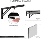 YUMORE Folding Shelf Brackets, 18 Inch Heavy Duty Collapsible Shelf Bracket, Black DIY L Bracket for Workbench Folding Table Hinge, Max Load: 330lb, 2 Pack