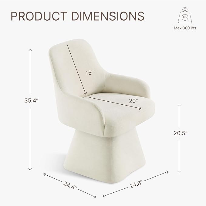 Swivel Dining Chair Set of 1, Mid Century Modern Chair Fabric Upholstered Armchair with Armrest & Ergonomic Backrest for Dining Room, Kitchen, Bedroom, Living Room, Linen