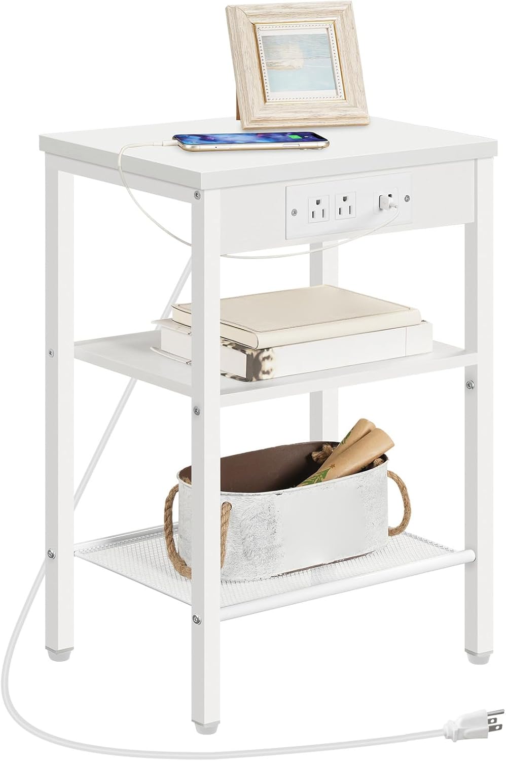 HOOBRO Side Table with Charging Station and USB Port, Small End Table for Sma...