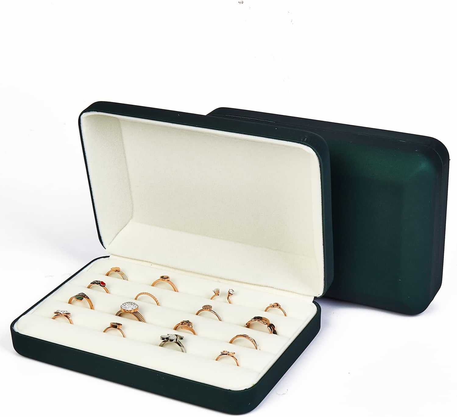 Jewelry Ring organizer Box, Portable Small Storage Display Case, Fashion Ring Tray Holder Showcase, Ring Boxes for Multiple Rings Fits for Travel or Home Organizers (green)