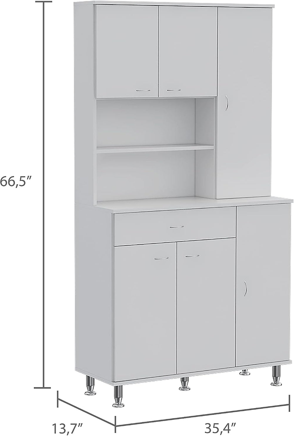 90 Kitchen Pantry Cabinet with Open Shelves, Drawer & Multiple Cabinets, ...