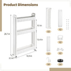 3 Tiers Slim Rolling Storage Cart, 3.5 Inches Slim Slide out Bathroom Organizer Cart, Tiered Storage Rack with Wheels, Narrow Mobile Utility Cart for Laundry Room, Kitchen, Office, Sturdy Room