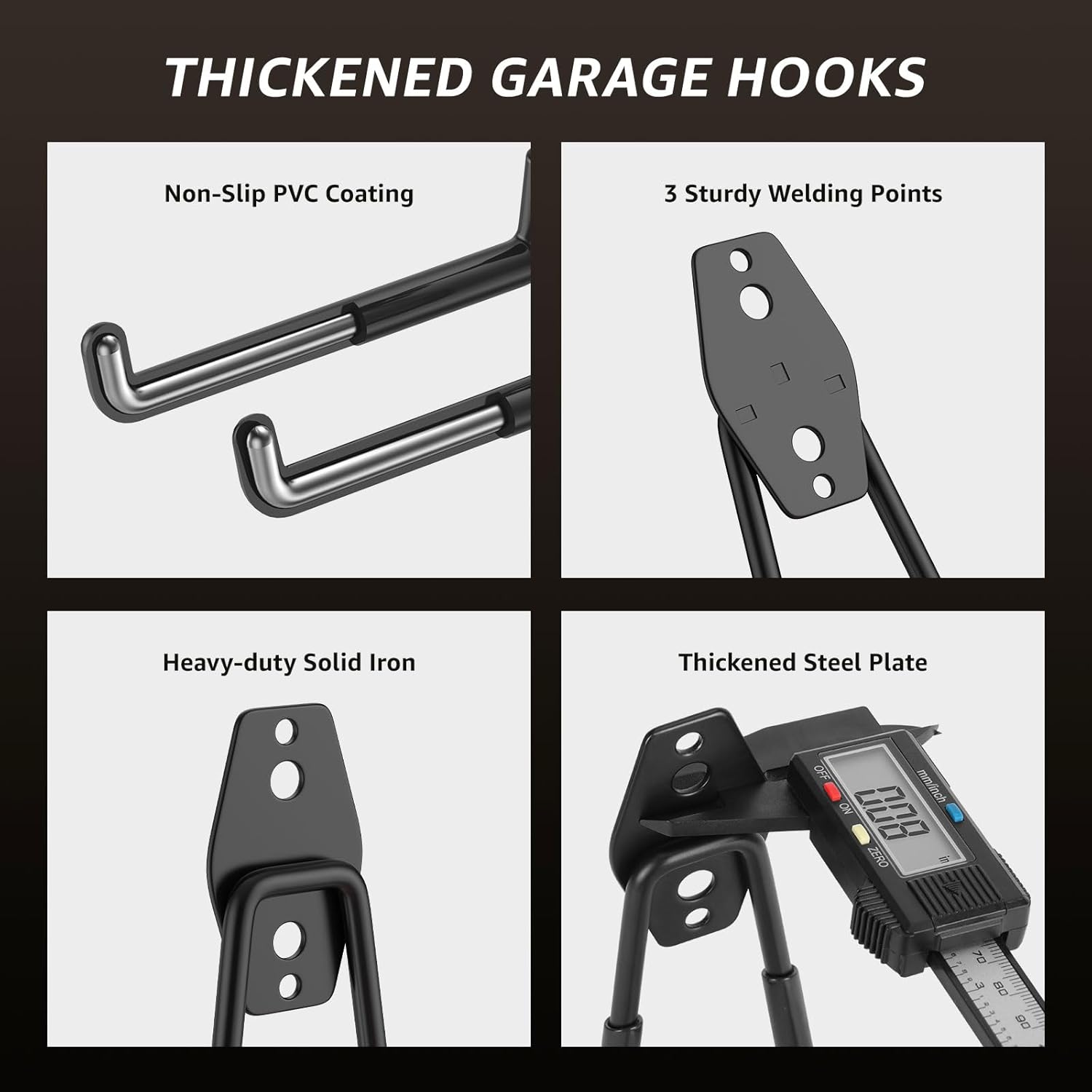 20 Pack Utility Steel Heavy Duty Wall Mount Garage Hooks,with Anti-Slip Coating,for Hanging Bikes,Ladder,Ropes,Bulk Items,Power,Yard and Garden Tools