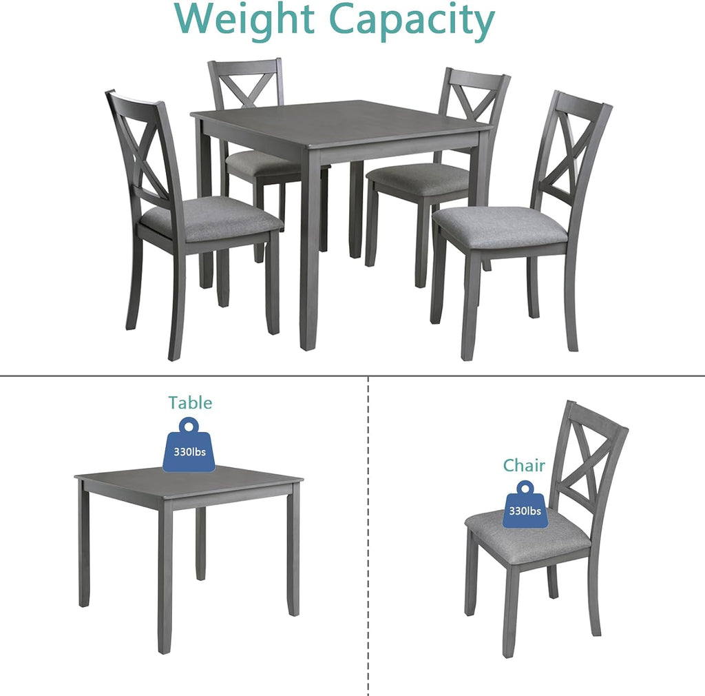 LUMISOL 5-Piece Wooden Dining Table Set with 4 Chairs, Kitchen Table Set for 4 People, Farmhouse Table and Chairs Set for Living Roo, Kitchen, Dining Room, Grey