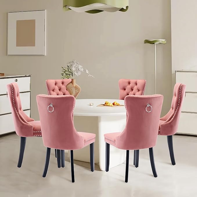Velvet Upholstered Dining Chairs Set of 8, Modern Style Kitchen Side Chairs w...