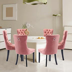 Velvet Upholstered Dining Chairs Set of 8, Modern Style Kitchen Side Chairs with Nailhead Trim and Wood Legs,Metal Pulling Ring for Dining Room Living Room(Pink)