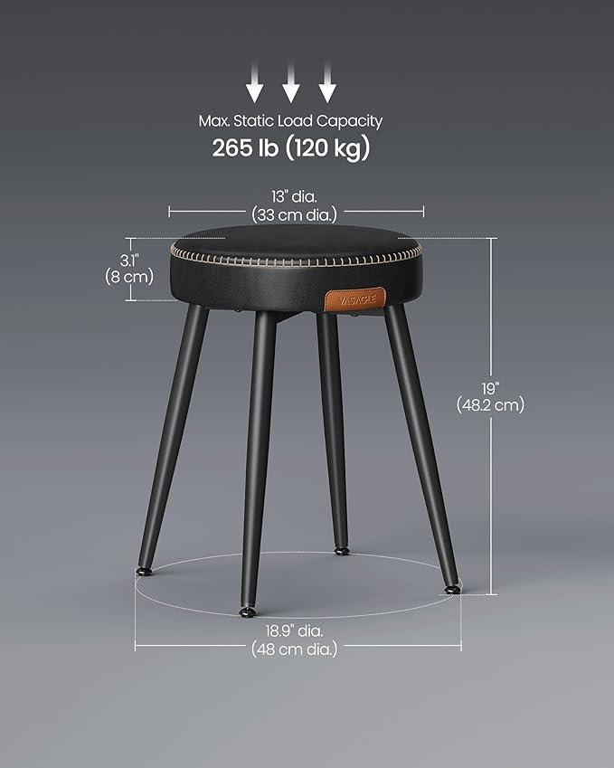 VASAGLE EKHO Collection - Dining Chairs Stools Set of 4, Upholstered Kitchen Chairs, Vanity Stools, Synthetic Leather with Stitching, Mid-Century Modern, 19-Inch Tall, Easy Assembly, Ink Black