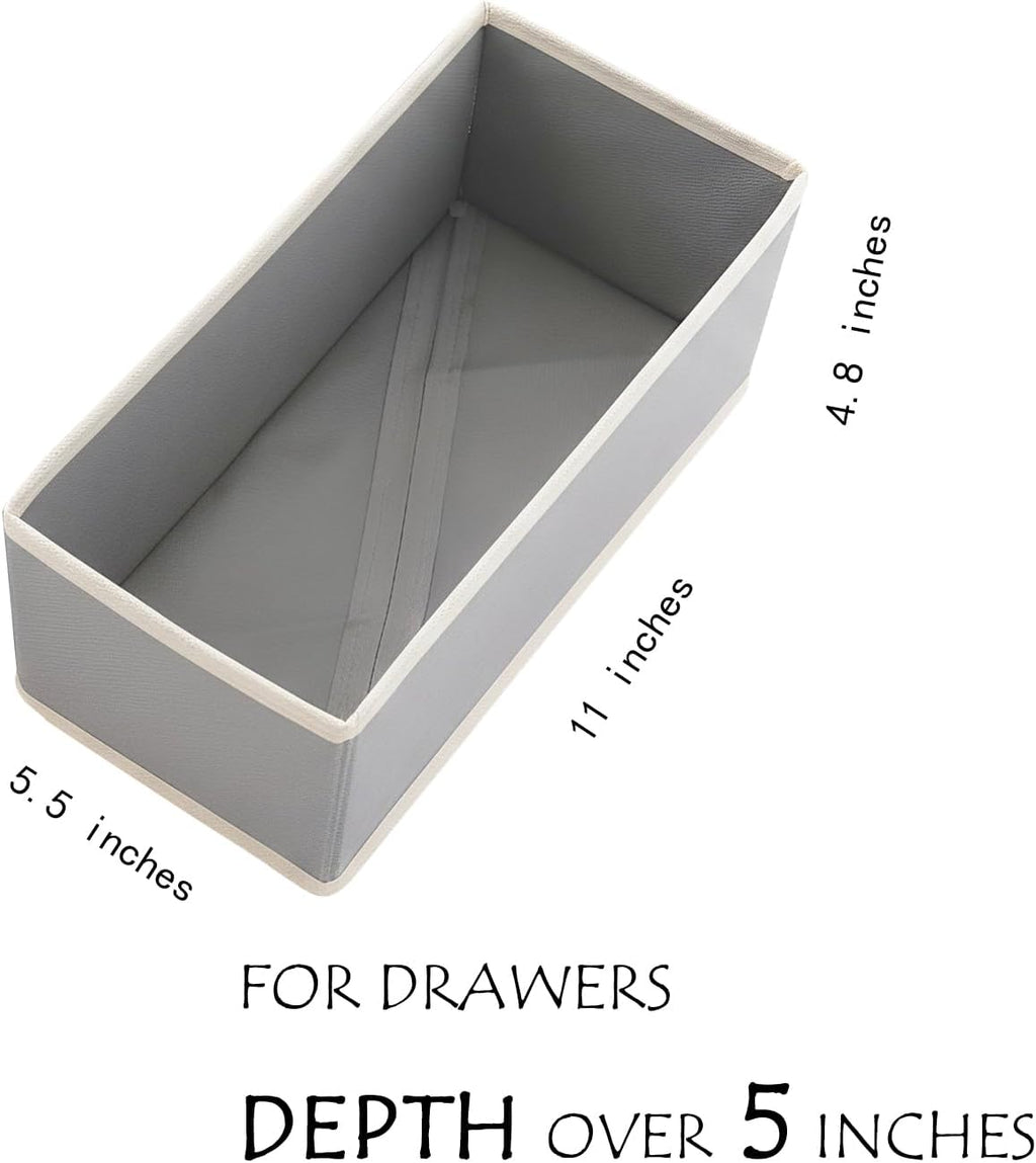 Sock Drawer Organizer 3-Pack Light Gray - Small Storage Bins for Underwear Clothes, Foldable & Removeable Fabric Dividers for Closet