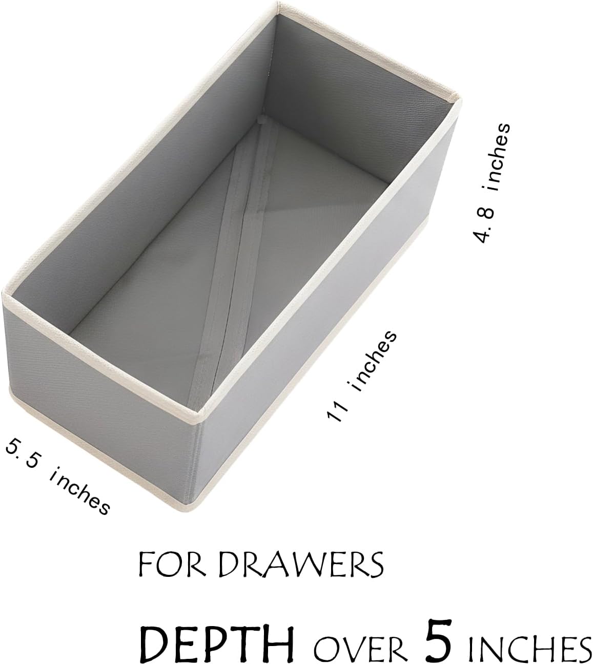 Sock Drawer Organizer 3-Pack Light Gray - Small Storage Bins for Underwear Clothes, Foldable & Removeable Fabric Dividers for Closet