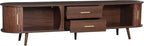 Ball & Cast Mid-Century Modern TV Stand for 80", Media Console with Sliding Doors, 2 Drawers & Solid Wood Legs, Waterproof Wood Grain Entertainment Center w/Storage for Living Room/Bedroom,Dark Brown