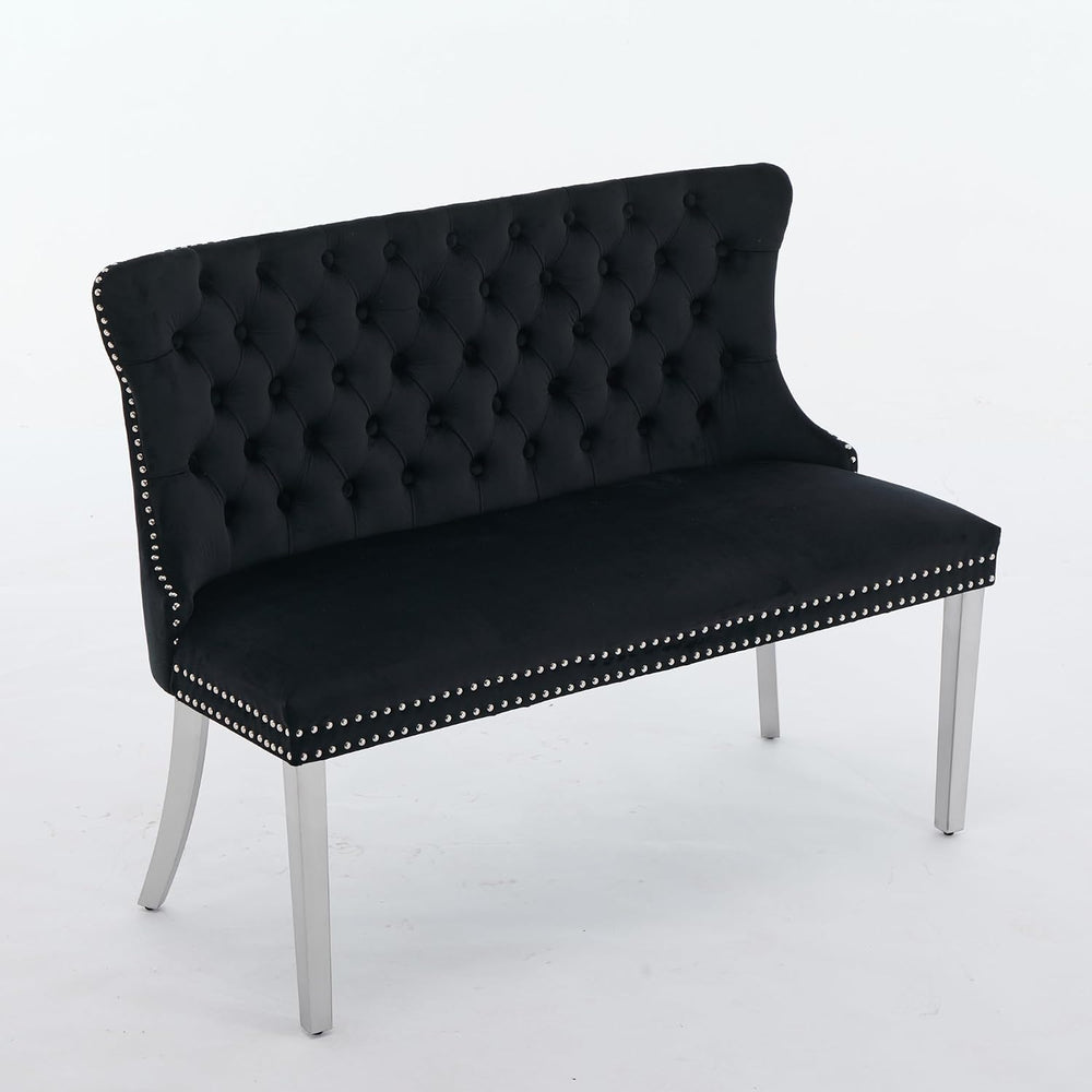 Velvet Double Dining Loveseat Bench – Mid Century Modern 2-Seat Wing Back Tuf...