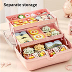 Cute Hair Accessories Organizer 3-Layers Kids Jewelry Storage Box Plastic Hair Accessories holder for Girls (Pink, 10.8 x 5.7 x 5.9 Inch)