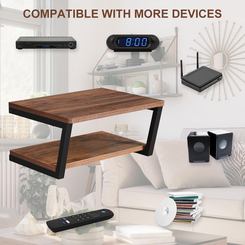 LUCKUP Floating Wall Shelves Wall Mounted Projector Shelf Wood AV Media Stand...
