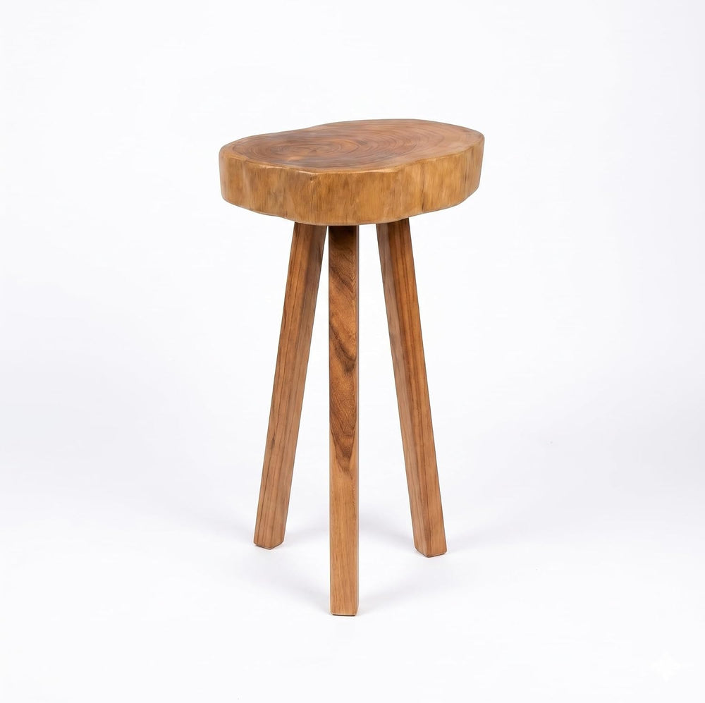Live Edge Solid Wood Stool – Handcrafted Natural Wood Side Table – Rustic Pla...