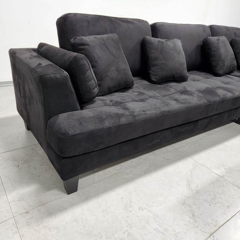 Stendmar 3pc 120" Contemporary Black Microfiber Fabric Couch Sectional Sofa Chaise Ottoman S16RBK (Black, Right Hand Facing)