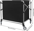 Commercial Laundry Cart with Wheels,Folding Laundry Hamper Cart,Heavy Duty Rolling Laundry Basket with Large Capacity,Laundry Sorter Trolley for Home Hotel Apartment (Black, 35.43 * 23.62 * 34.65in)