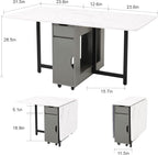 Foldable Space Saving Dining Table Extendable, Folding Dining Table with Storage and Wheels 2-Layers, Versatile Drop Leaf Table Modern for Living Room, Kitchen, RV Campers (Grey)