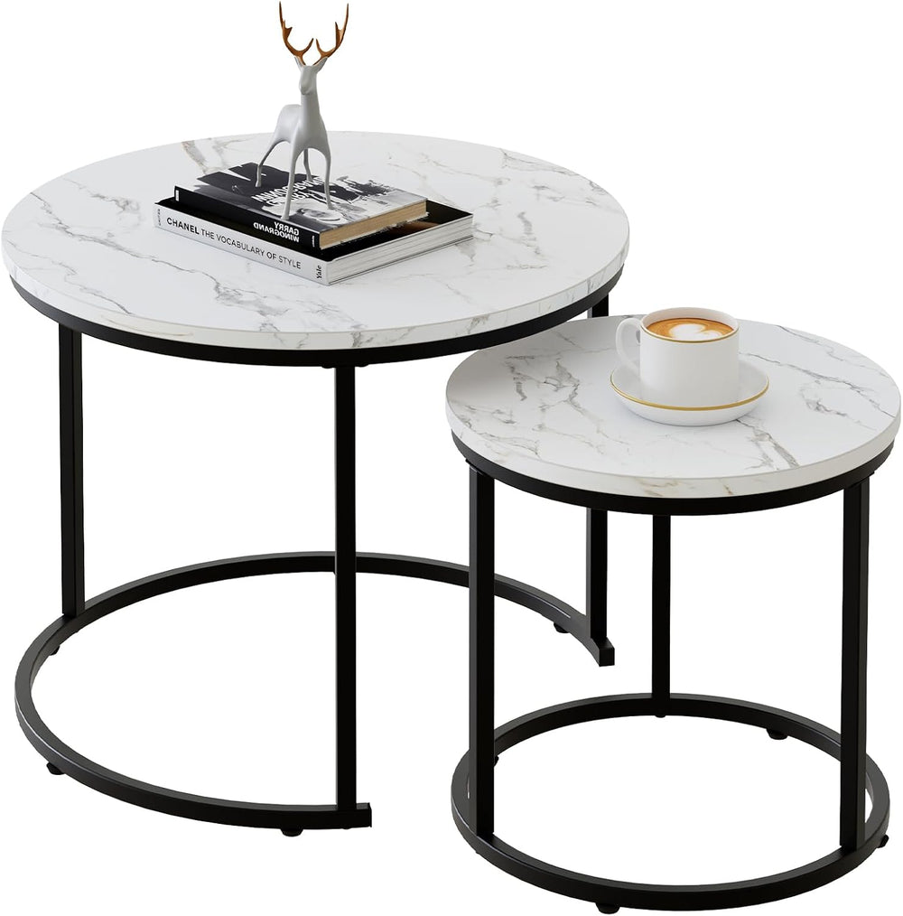 aboxoo Round Nesting Coffee Table Side Table Set of 2 End Tables for Living R...
