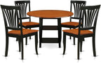East West Furniture SUAV5-BCH-W 5 Piece Dining Room Furniture Set Includes a Round Dining Table with Dropleaf & Shelves and 4 Wood Seat Chairs, 42x42 Inch, Black & Cherry