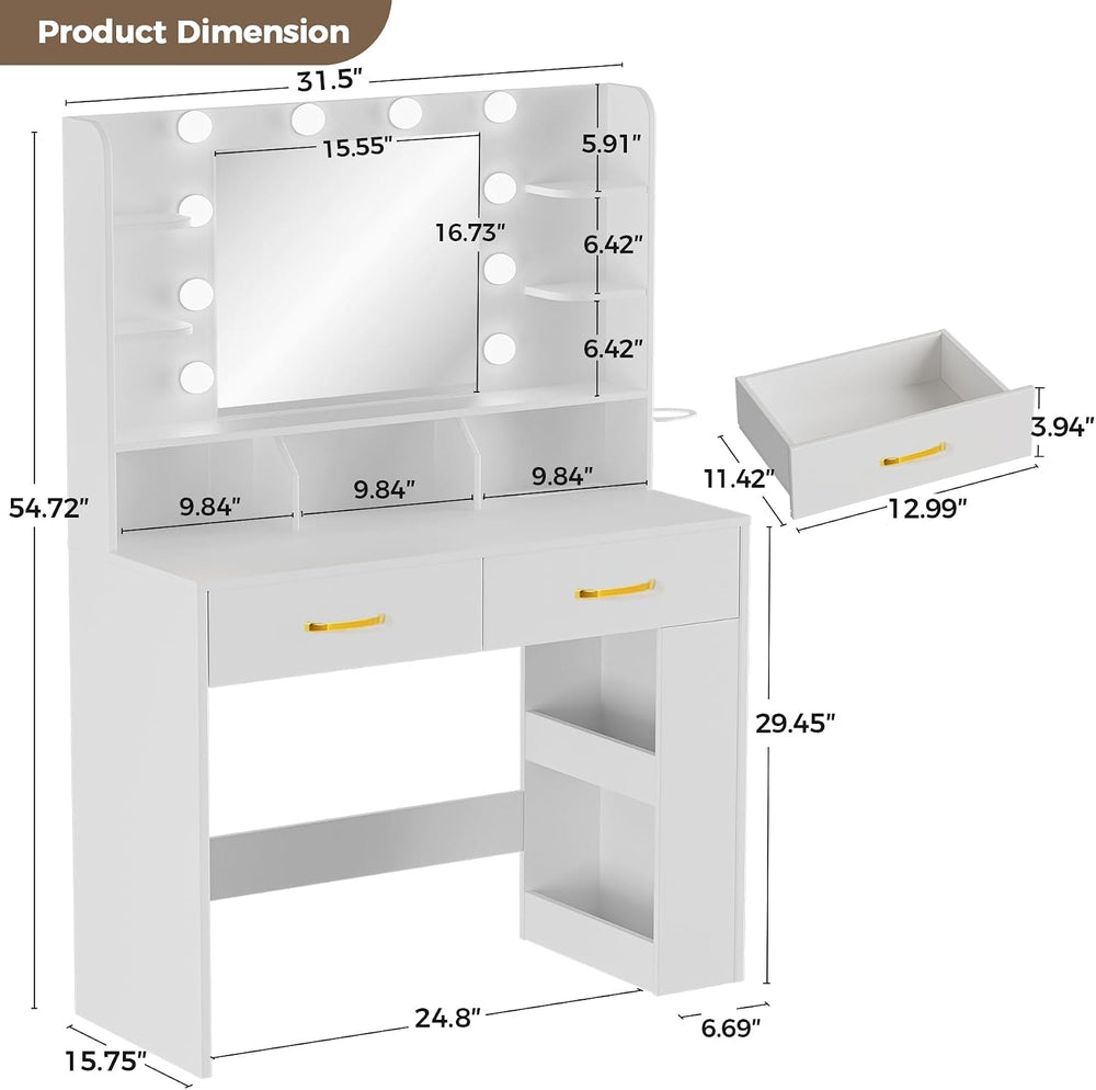 COMHOMA Vanity Desk with Mirror and Light, Small Makeup Vanity with Storage D...