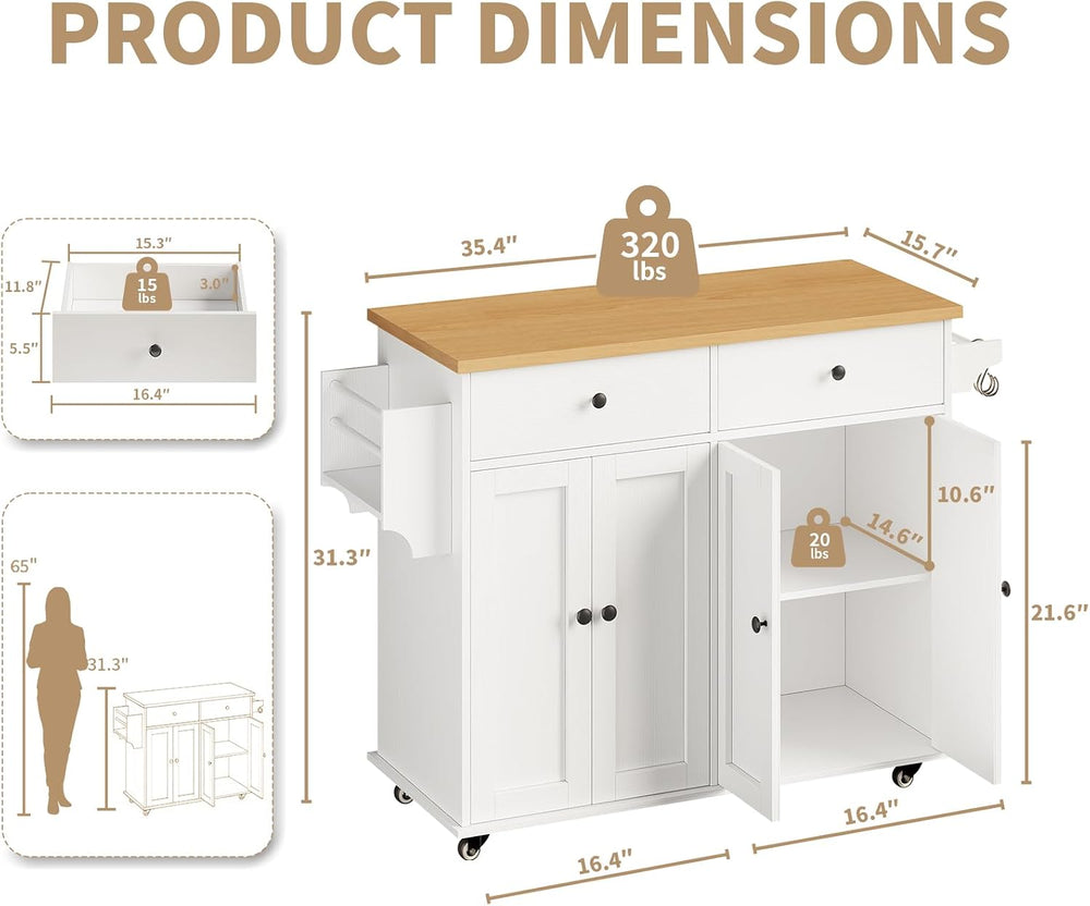 Kitchen Island with Storage, 35.4" Rolling Kitchen Island Cart on Wheels...