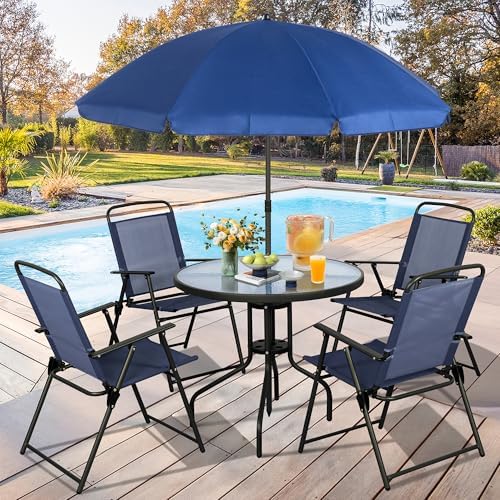 Vongrasig 6 Pieces Folding Patio Dining Set, All Weather Small Metal Outdoor ...