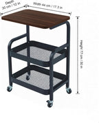 3 Tier Rolling Cart Metal Storage Utility Cart on Wheels, Coffee Cart Bedside Snack Trolley for Kitchen, Bathroom, Office & Living Room Organizer