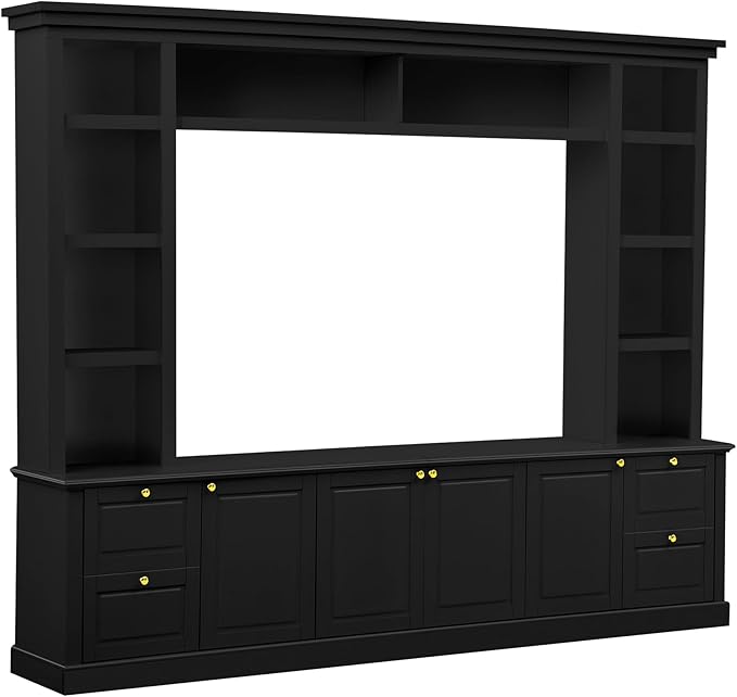 Marzzi Wall Unit TV Stand TVs up to 70", Modern Entertainment Center with 6 Doors Storage Cabinets, Bridge and Bookshelves, Large Media Console, Adjustable Shelves, Painted Finish