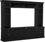 Marzzi Wall Unit TV Stand TVs up to 70", Modern Entertainment Center with 6 Doors Storage Cabinets, Bridge and Bookshelves, Large Media Console, Adjustable Shelves, Painted Finish