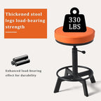 Vintage Short Bar Stools Industrial Swivel Counter Stools 17-24inch Height Adjustable Rustic Leather PU Seat Chairs for Kitchen Island Extra Seat Beside Sofa (Bright Orange)