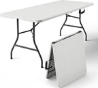 6ft Folding Table, Foldable Picnic Table Portable Table for Indoor Outdoor Use Heavy Duty Plastic Table Camping Table with Carry Handle for Party, BBQ, White