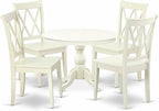 East West Furniture HBCL5-LWH-W 5 Piece Dining Set Includes a Round Dining Room Table with Pedestal and 4 Kitchen Chairs, 42x42 Inch, Linen White