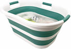 SAMMART 40L (10.5 gallon) Collapsible Plastic Laundry Basket - Space Saving Storage Container/Organizer - Portable Washing Tub - Foldable Pop Up Hamper/Basket (1, White/Celadon Green)