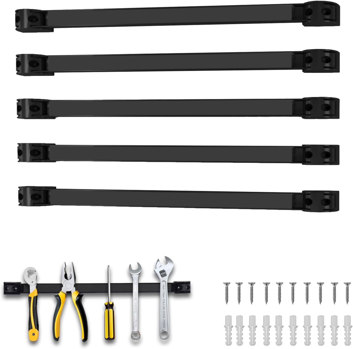 5 Pack Magnetic Tool Holder, Magnetic Strips Tool Magnet Bar PVC Coated for Garage Tool Organizer 16 In