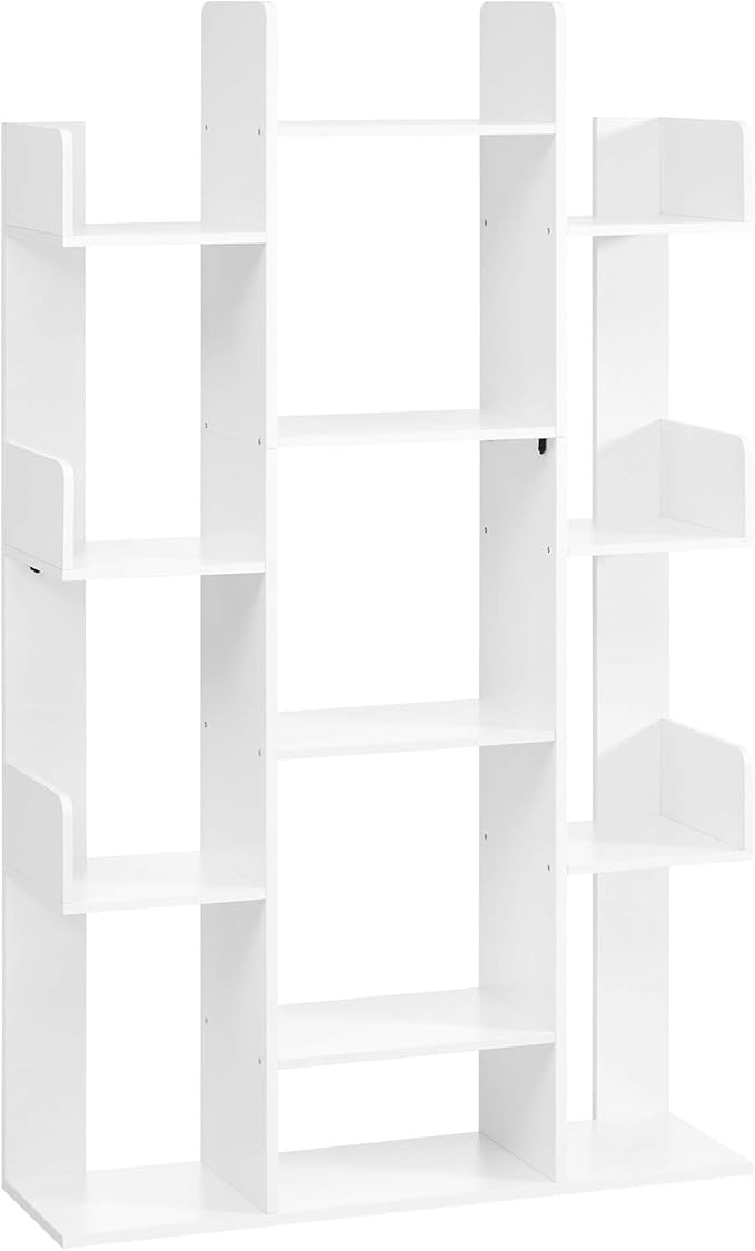 VASAGLE Bookshelf, Tree-Shaped Bookcase with 13 Storage Shelves, Rounded Corn...
