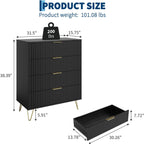 Garvee Fluted Dresser for Bedroom with 4 Drawers,32" Wide Modern Chest of Wooden Bedroom Chest with Metal Handle,Wide Clothes Storage Organizer,Closet Dresser & TV Stand for Living Room,Hallway,Black