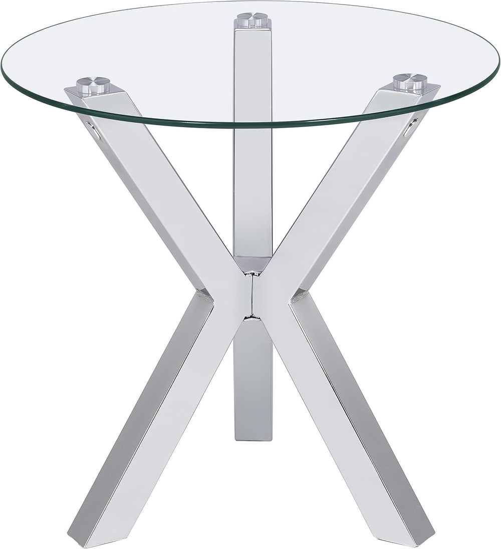Coaster Home Furnishings Kenzie Round Tempered Glass Top End Side Table Chrome