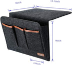 Bedside Caddy, Large Size Storage Organizer with 6 Pockets for Magazine, Remotes, Phone (13.4'' x 18.1'', Dark Grey)