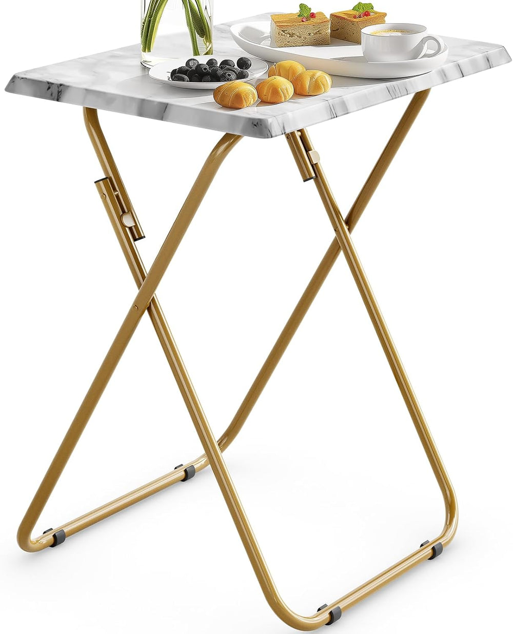 HUANUO Folding TV Tray Table, No Assembly TV Tray with Marble-Look Top | Vers...
