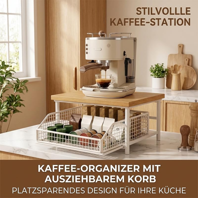 Desktop drawer-style storage rack with wooden top—suitable for kitchens, offi...