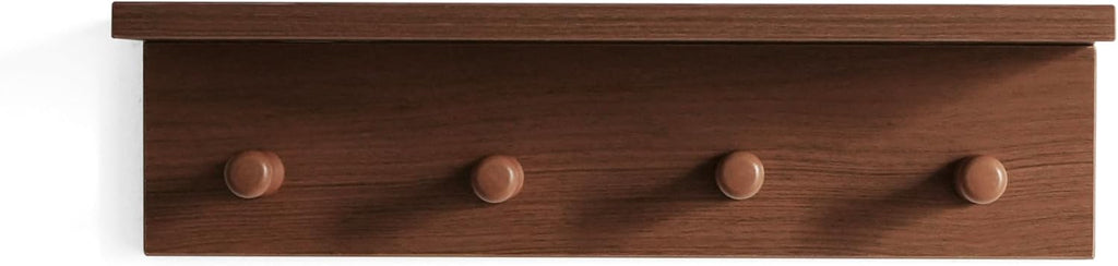 Entrance Coat Rack ，Coat Hooks, Wall-Mounted Wooden Hook Rack, Wall-Mounted Shelves are Very Suitable (Teak Colored Veneer)