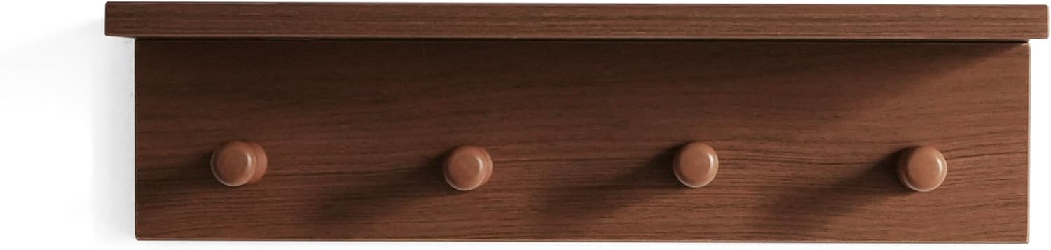 Entrance Coat Rack ，Coat Hooks, Wall-Mounted Wooden Hook Rack, Wall-Mounted Shelves are Very Suitable (Teak Colored Veneer)