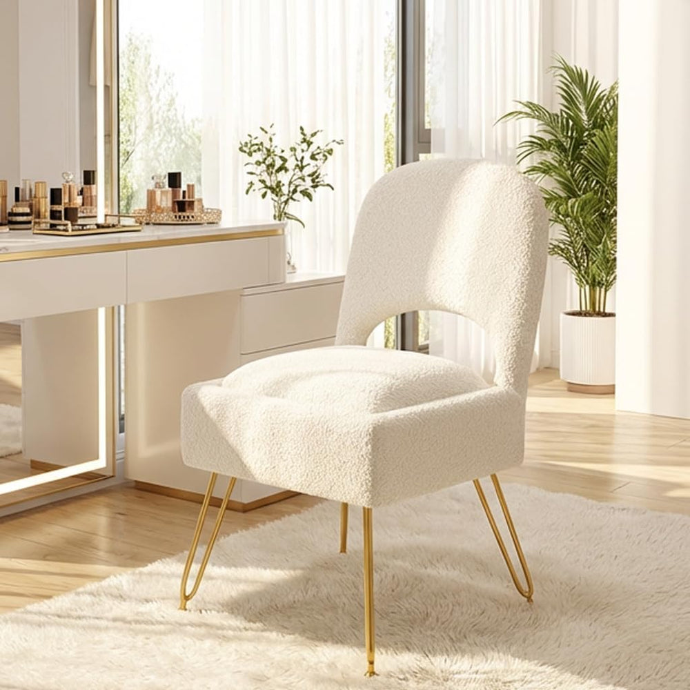 Vanity Stool with Storage & Folding Backrest, Cute White Faux Fur Makeup ...