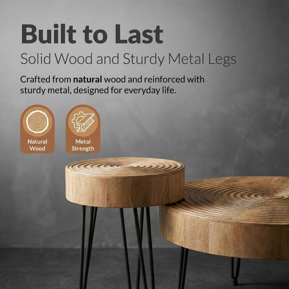Relso Aspen Round Nesting Coffee Table Set of 2 – Solid Wood Nesting Tables w...