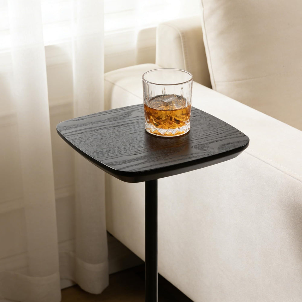 Pedestal Side Table, Small Drink Tables Pedestal Stand, Black Square Mini End...
