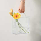 Purse Vase, Glass Bag Vase, Glass Purse Vase for Flowers, Clear Vases, 12 Inch Large Flower Vase with Embossed Pattern for Wedding, Living Room, Bedroom, Table, Office(Tote)